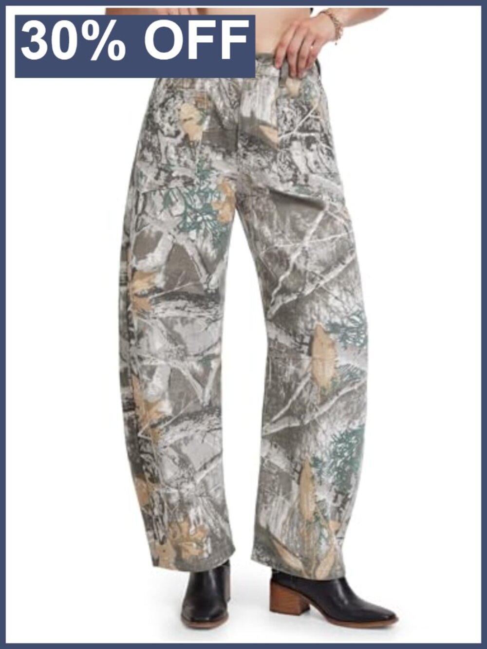 Womens Camo Barrel Jeans Mid Rise Wide Leg Baggy Boyfriend Denim Pants Y2K
